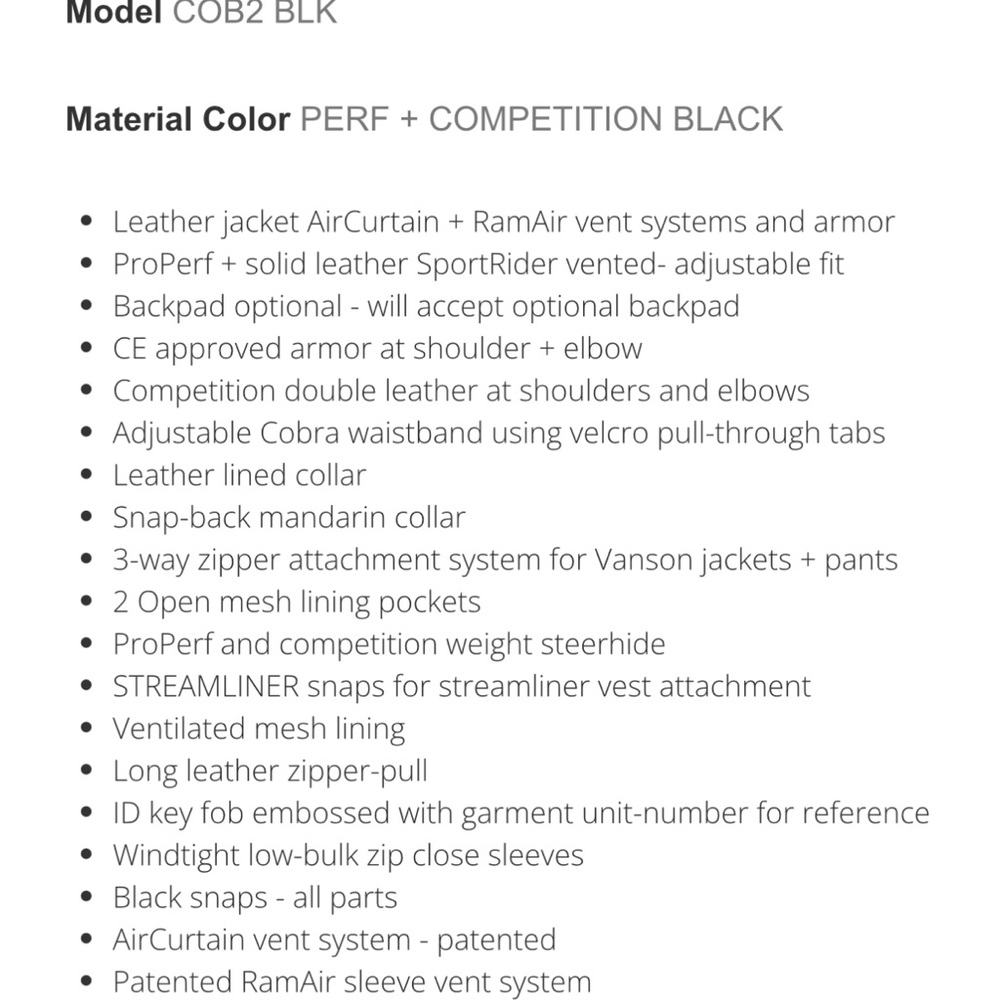 Vanson Black Leather Performance Jacket - image 7